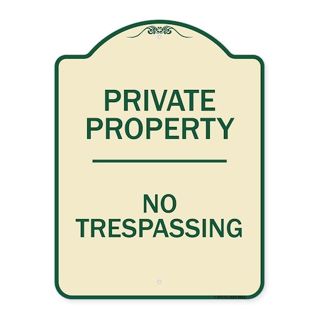 Signmission Designer Series Sign-No Trespassing, Tan & Green Heavy-Gauge Aluminum, 24" H, TG-1824-9811 A-DES-TG-1824-9811